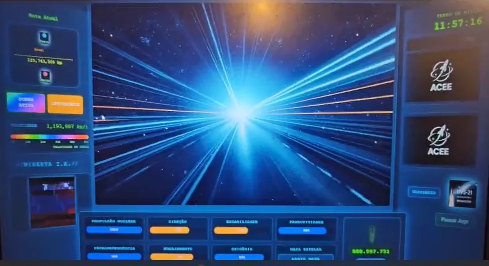Schermata del gioco a velocità di curvatura