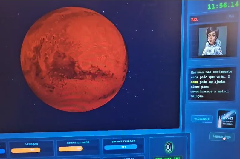 Schermata del gioco con Marte e comunicazione con l’equipaggio
