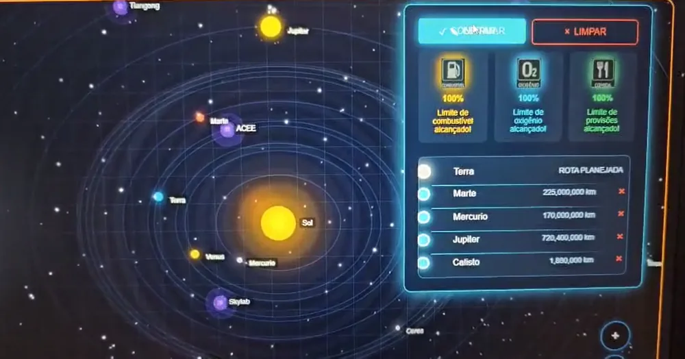 Schermata del gioco con la mappa del sistema solare e il pannello della missione